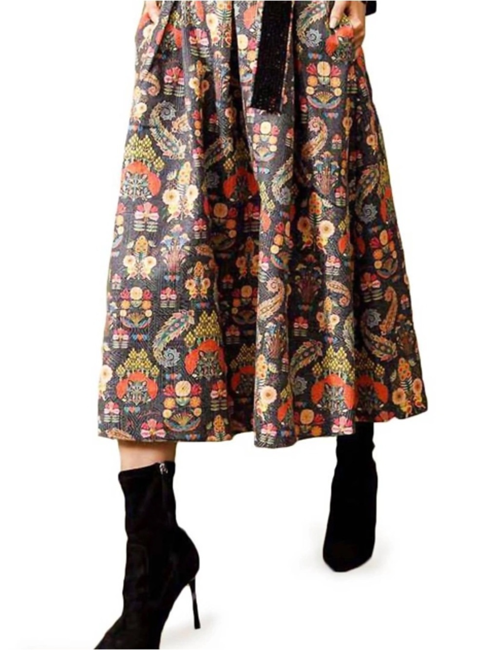 EMILY LOVELOCK ZELDA BROCADE SKIRT IN BLACK MULTI SIZE 8-10